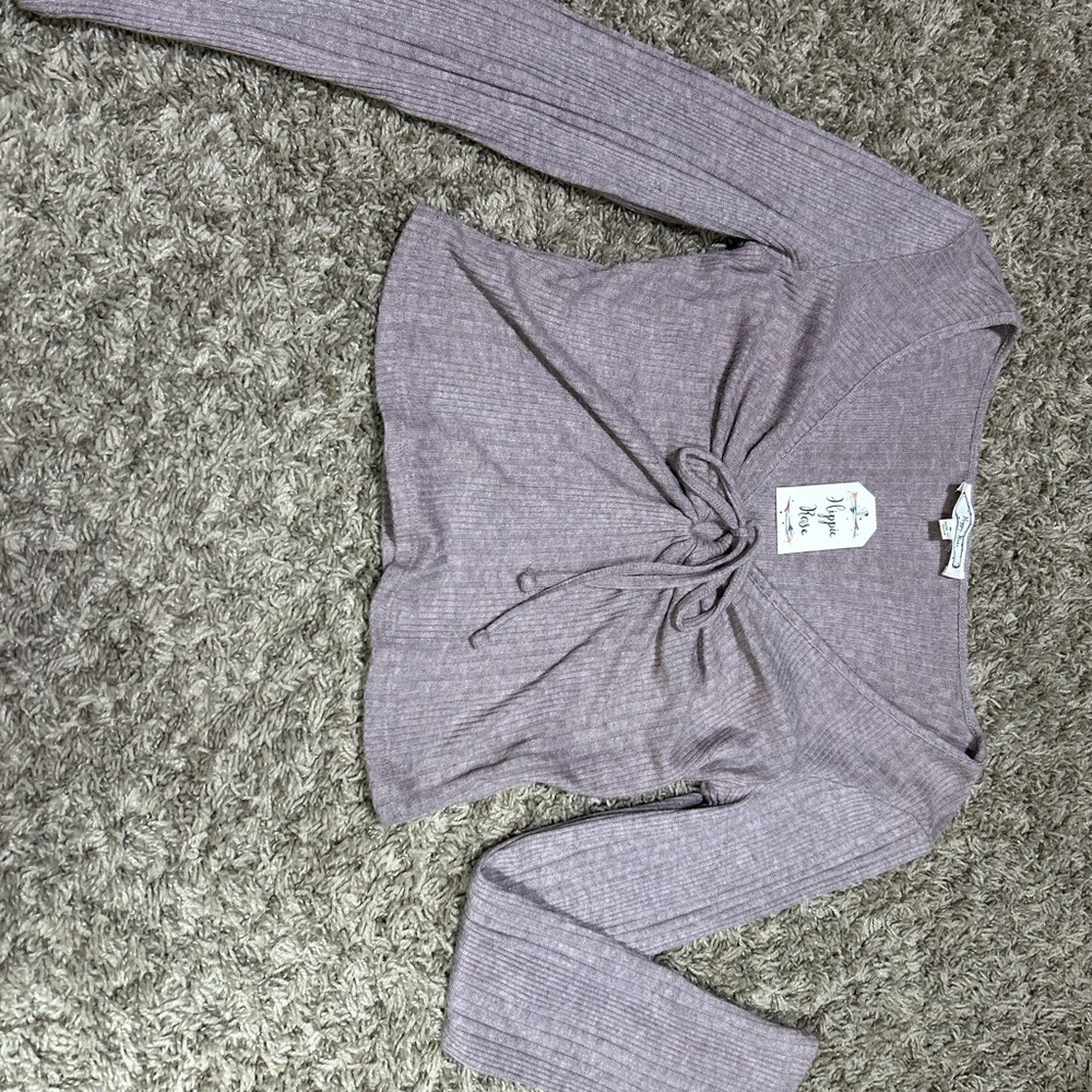 Hippie Rose Lilac Long Sleeve Tie-Front Top